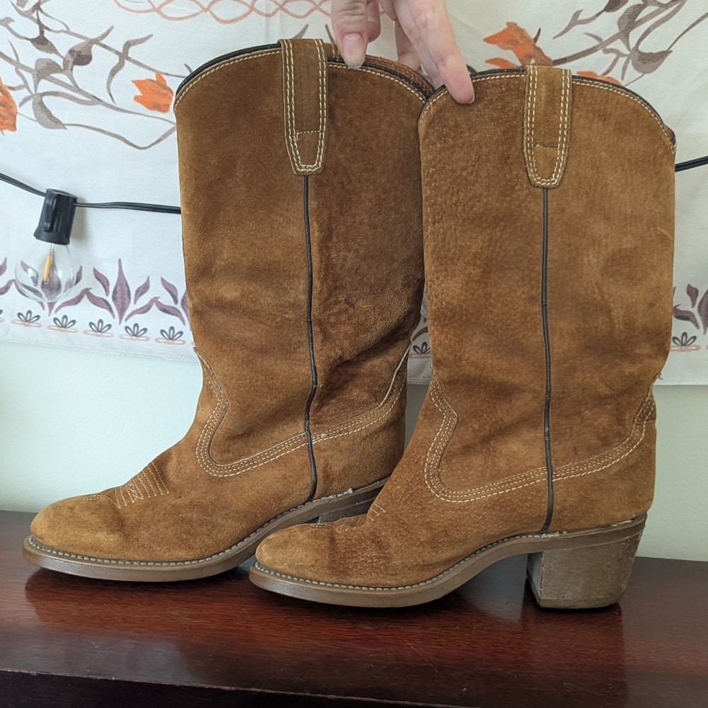 Vtg Wolverine Suede Leather Western Cowgirl Cowboy Boots Size W7 M5 - Picture 2 of 7